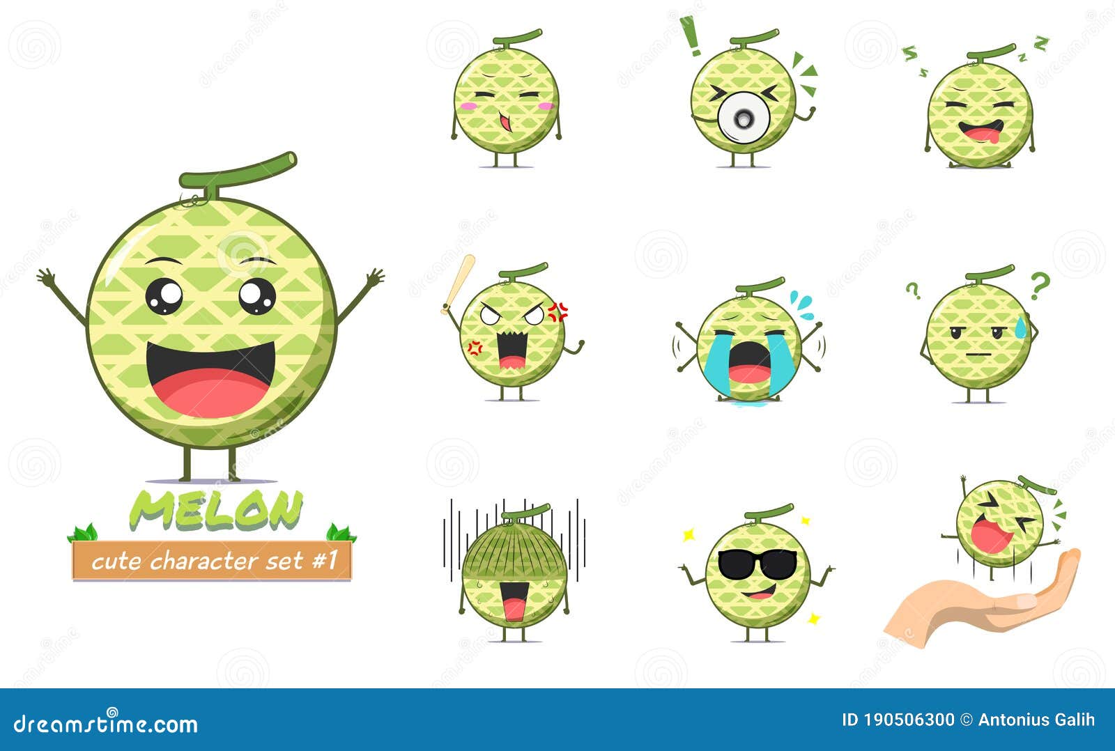 Cute Melon Character Illustration Set 1 Stock Vector Illustration of fruit, children 190506300