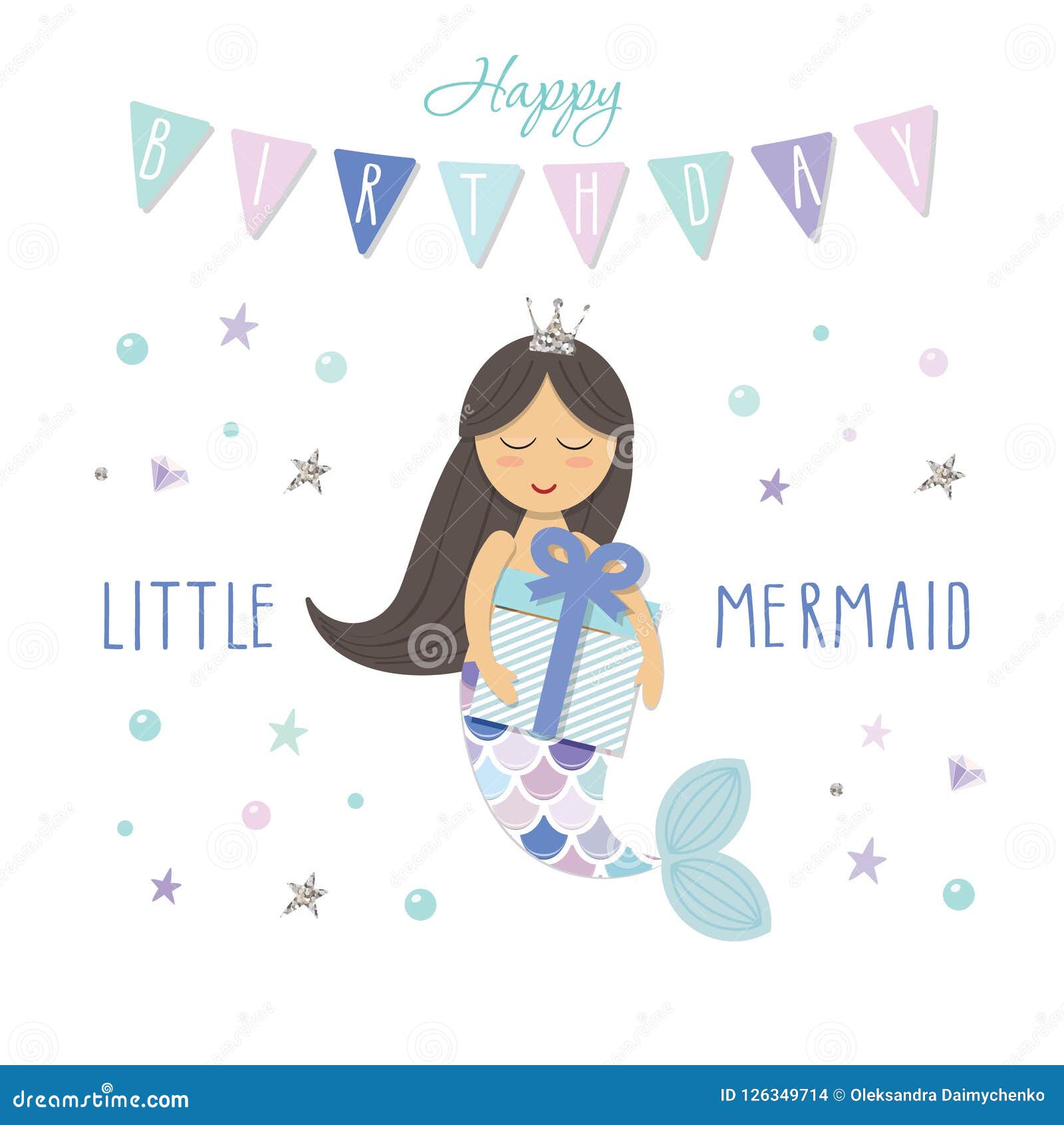 cute-mermaid-birthday-card-template-vector-illustration-stock-vector