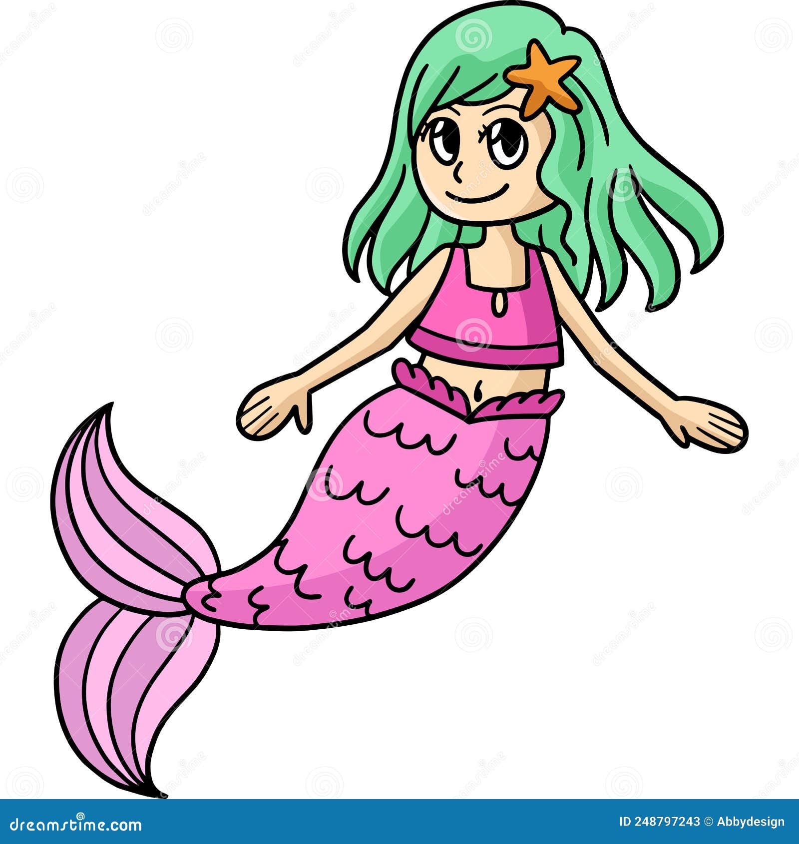 Cute Mermaid Cartoon Colored Clipart Illustration Stock Vector Illustration Of Fairytale Girl