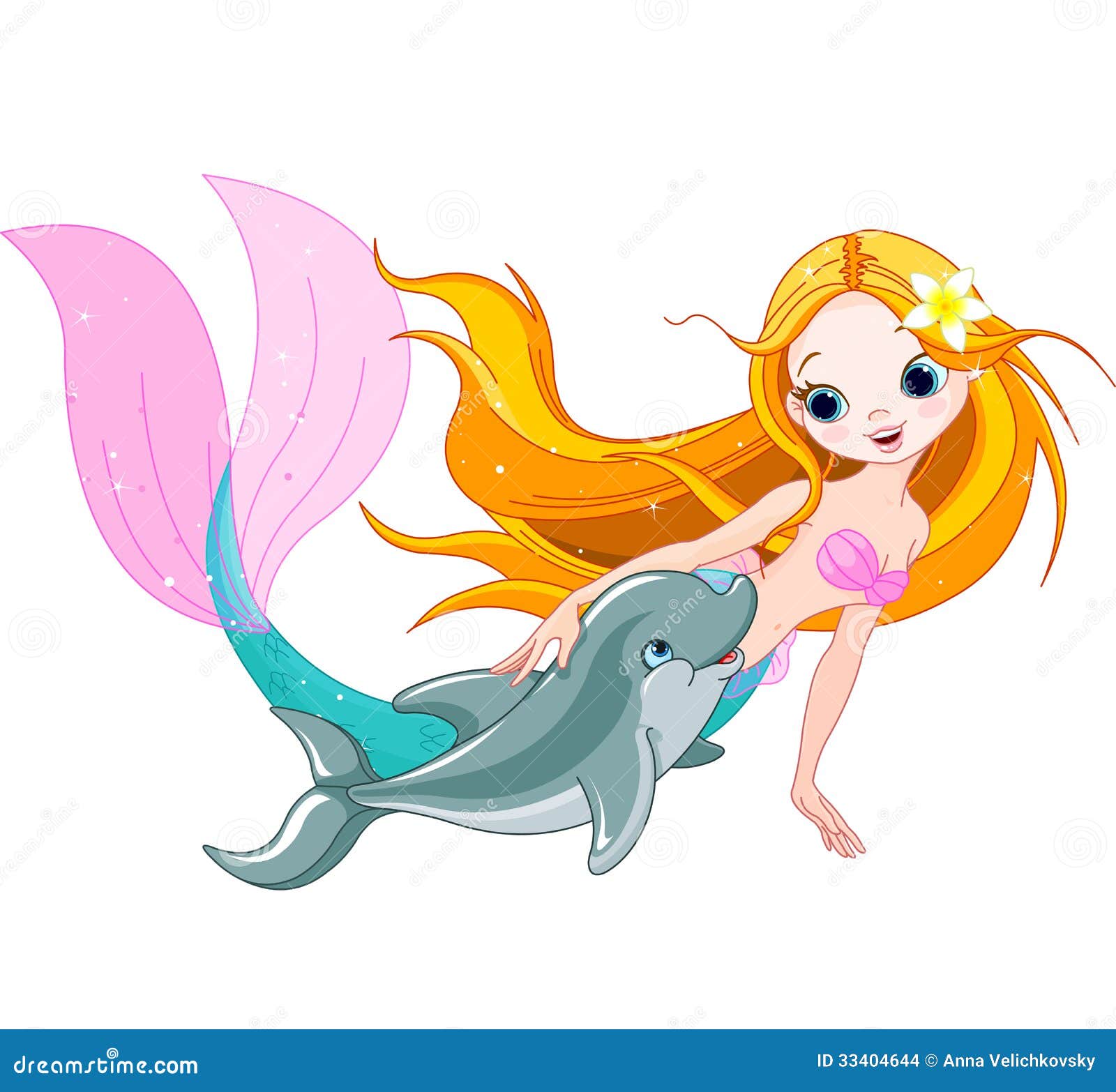 Cute Mermaid And Dolphin Stock Images  Image: 33404644