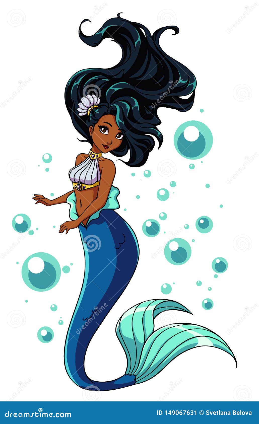 Cute Mermaid Vector Design. Cartoon Girl with Black Hair and Blue Fishtail Stock Vector - Illustration of marine, fashion: 149067631 Cute Mermaid Vector Design. Cartoon Girl with Black Hair and Blue Fishtail Stock Vector - Illustration of marine, fashion: 149067631