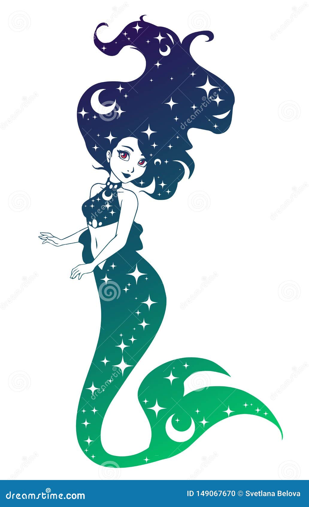 Download Cute Mermaid Vector Design. Contour Hand Drawn Girl With ...