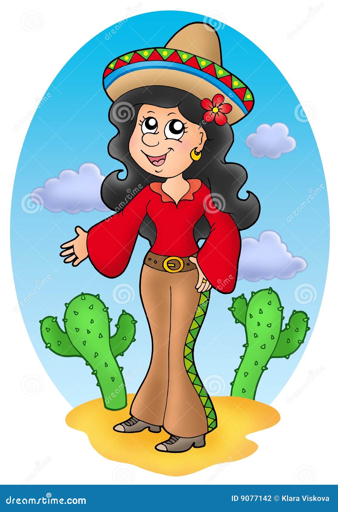 Mexican Girl Isolated Coloring Page For Kids Vector Illustration