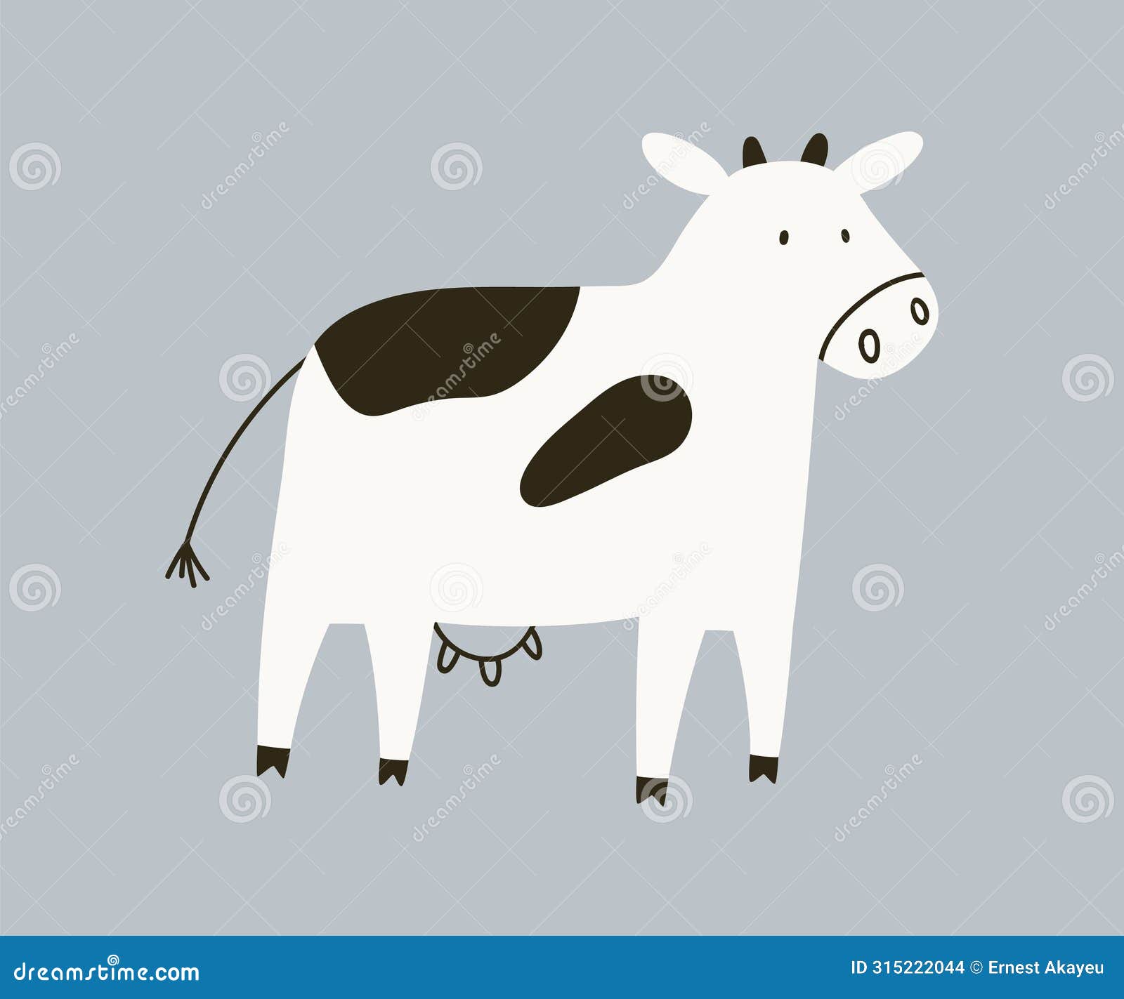 cute milk dairy cow in scandinavian doodle style. adorable farm domestic animal. black and white livestock, cattle