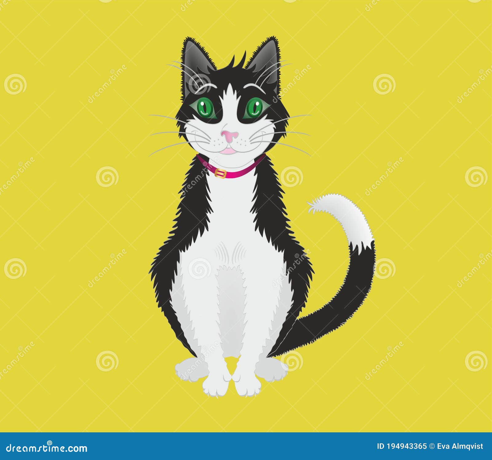 Cute Black and White Cartoon Cat, Vector Illustration. Stock Vector