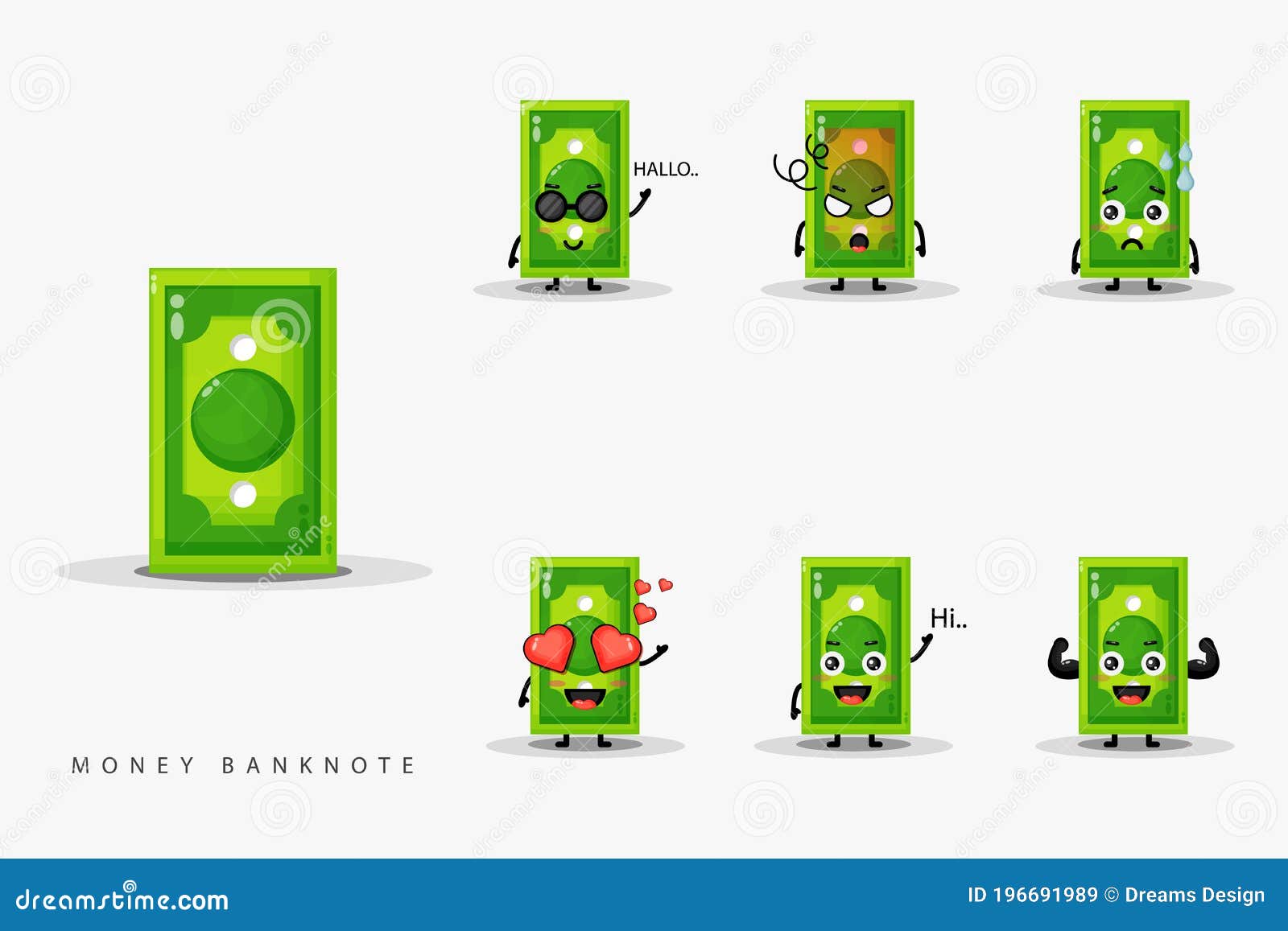 Cute Money Banknote Mascot Set Stock Illustration - Illustration of ...