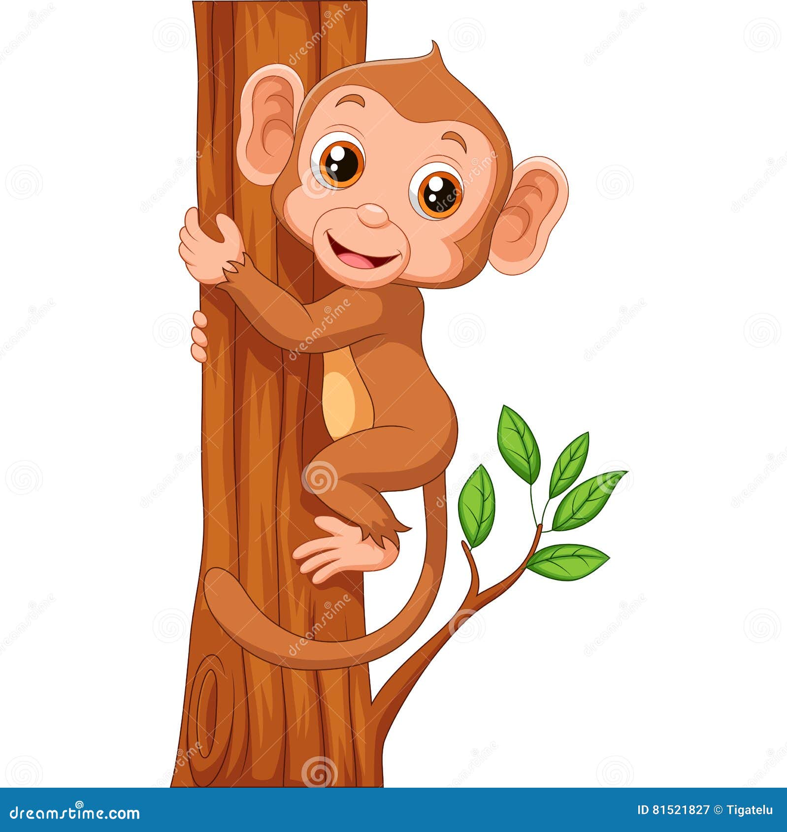 Cute monkey holding tree stock vector. Illustration of beautiful - 81521827