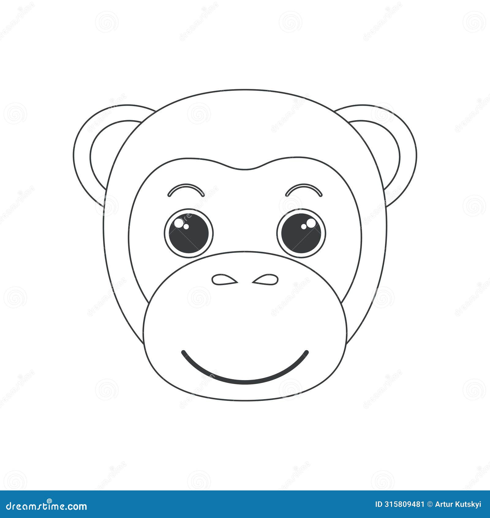 cute monkey muzzle, primate face and head of simple geometric 