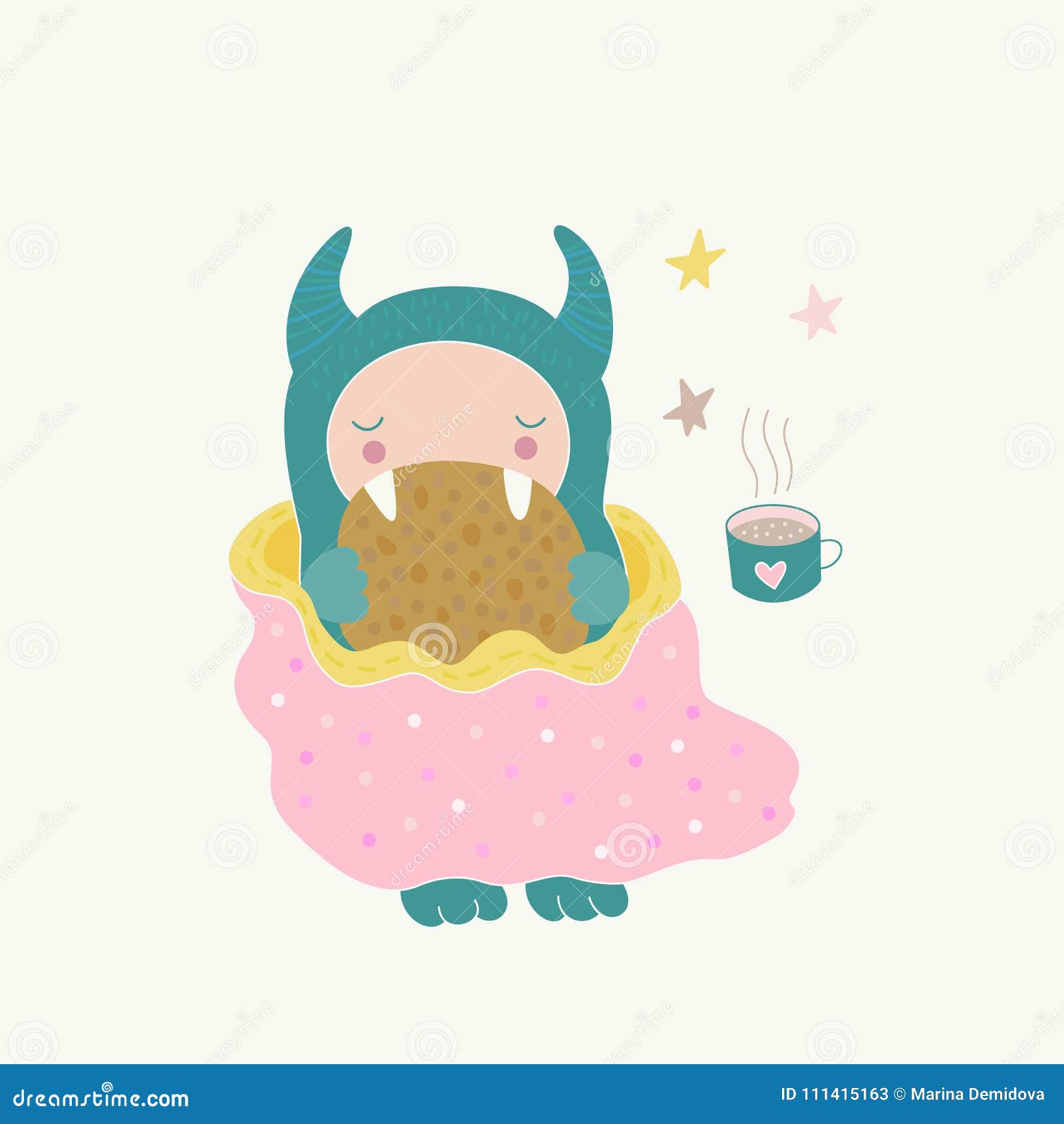 https://thumbs.dreamstime.com/z/cute-monster-eating-cookie-under-blanket-drinking-tea-funny-cartoon-character-children-s-illustration-vector-art-111415163.jpg