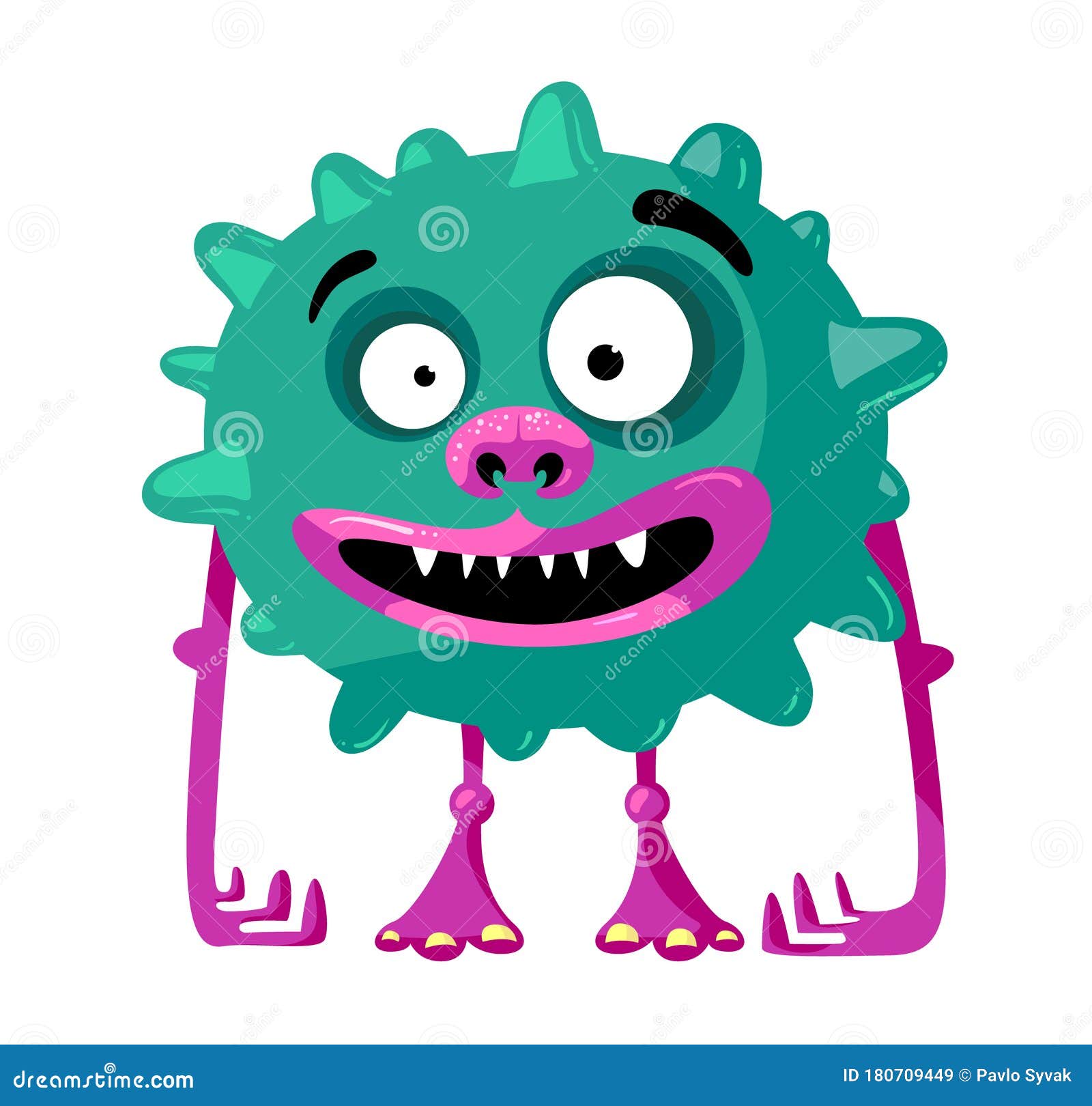 Cute Monster with Funny Face, Toothy Mouth and Long Arms. Green Germ, Alien or Bacteria with Ball Shaped Body Stock Vector - Illustration of avatar, book: 180709449 Cute Monster with Funny Face, Toothy Mouth and Long Arms. Green Germ, Alien or Bacteria with Ball Shaped Body Stock Vector - Illustration of avatar, book: 180709449