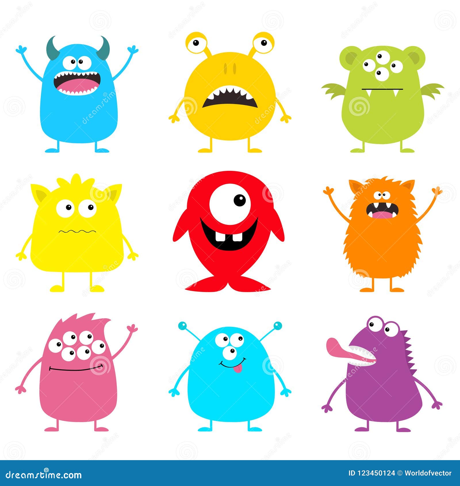 Cute Monster Icon Set. Happy Halloween. Cartoon Colorful Scary Funny Character. Eyes, Tongue, Hands Up. Funny Baby Collection Stock Vector - Illustration of horror, background: 123450124 Cute Monster Icon Set. Happy Halloween. Cartoon Colorful Scary Funny Character. Eyes, Tongue, Hands Up. Funny Baby Collection Stock Vector - Illustration of horror, background: 123450124