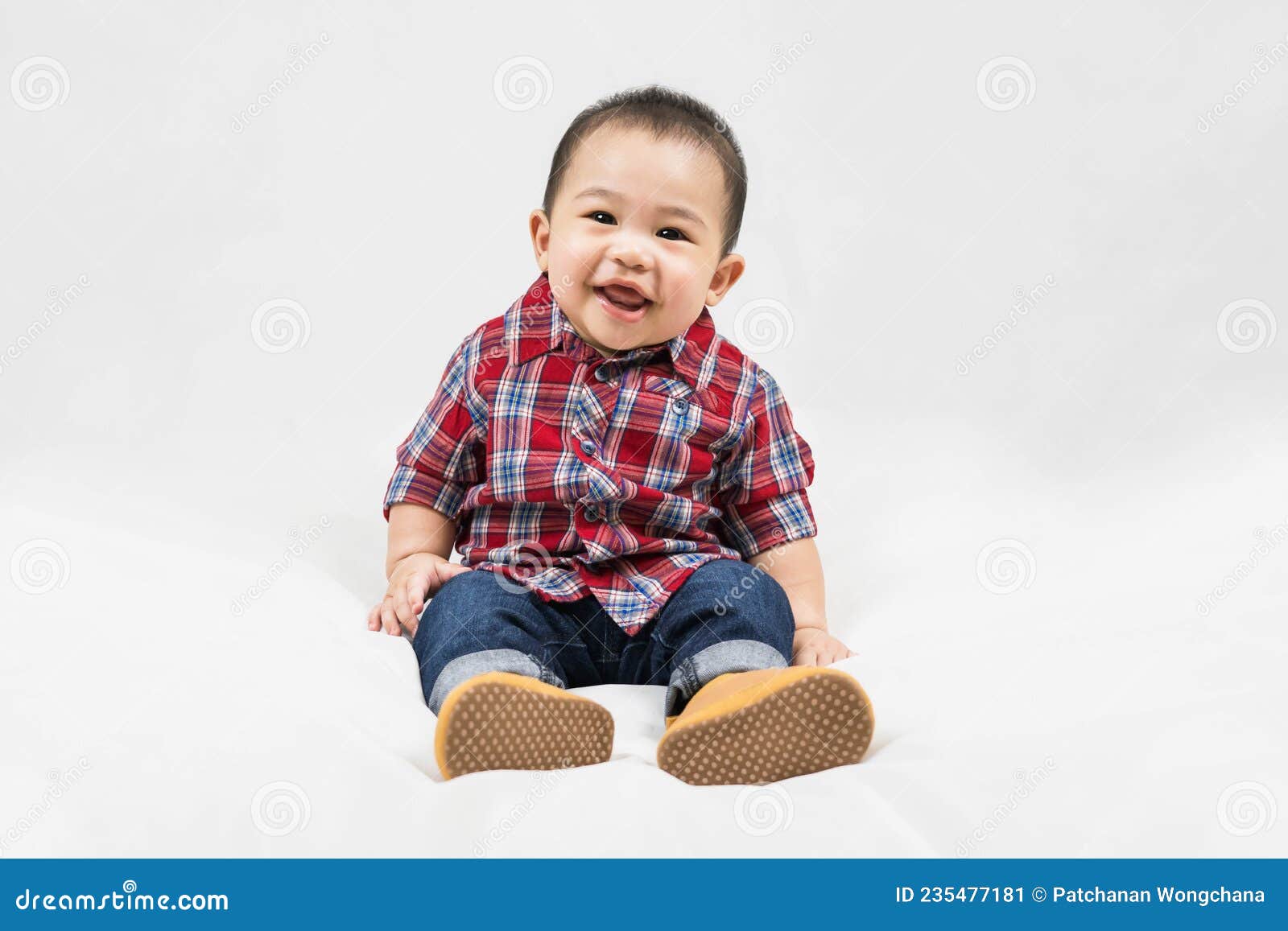 Cute 6-7 Months Little Asian Baby Boy in Casual Outfit and Baby ...