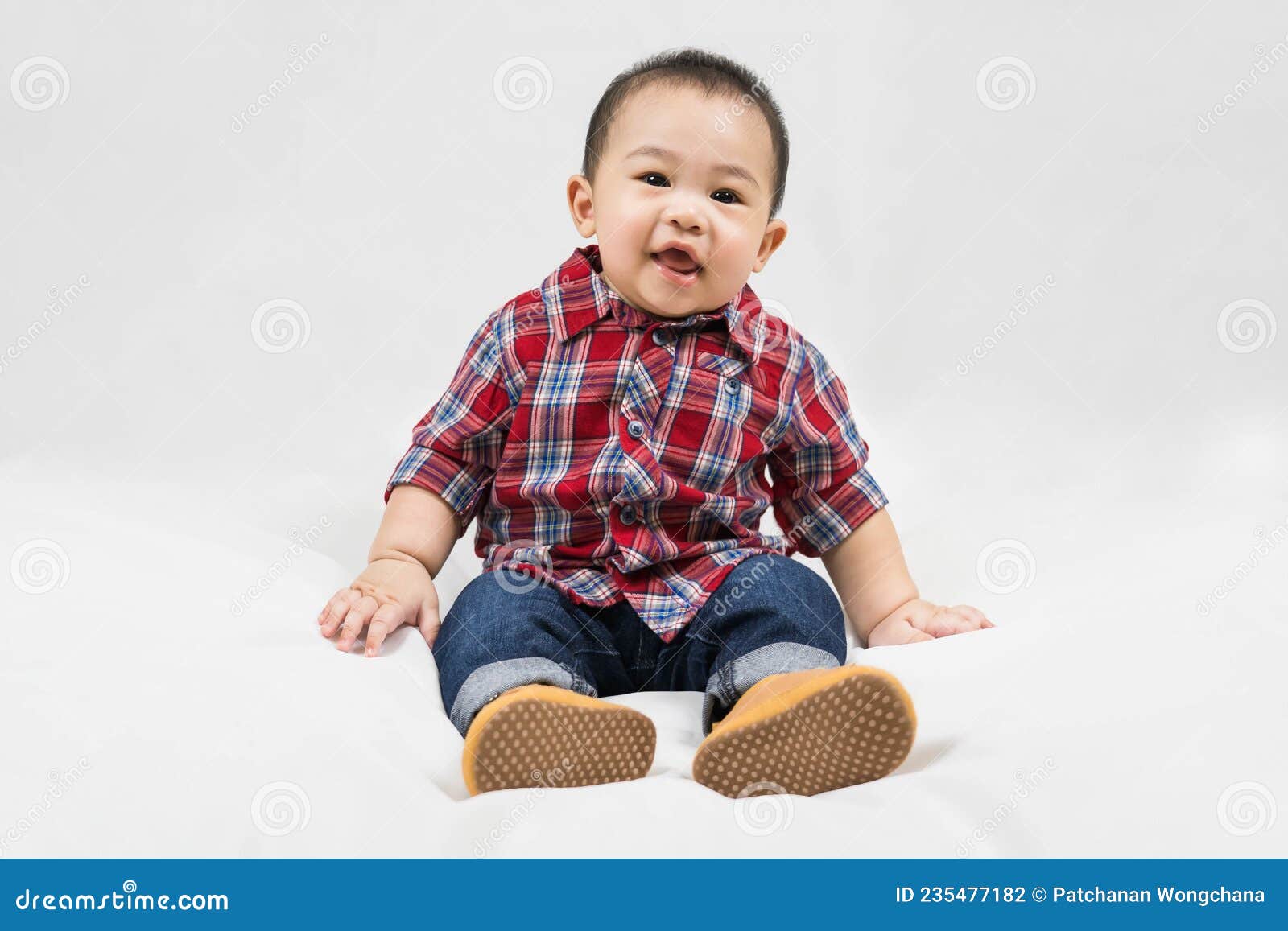 Cute 6-7 Months Little Asian Baby Boy in Casual Outfit and Baby ...