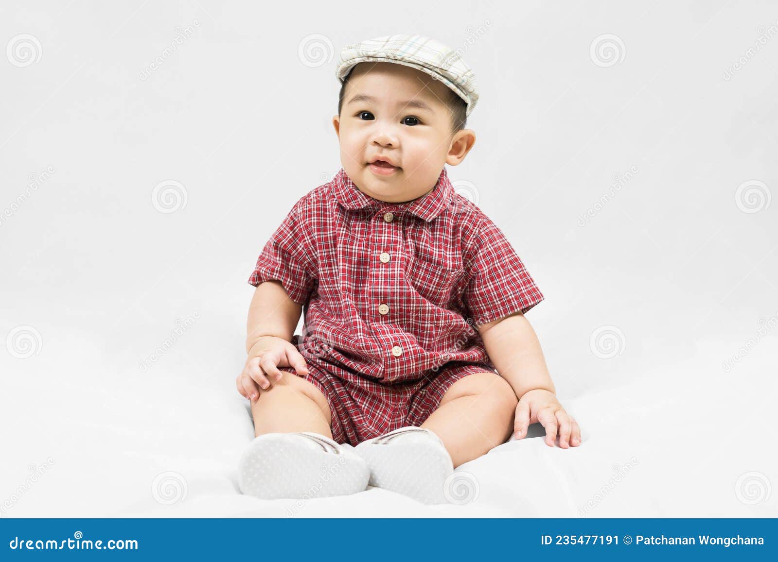 Cute 6-7 Months Little Asian Baby Boy in Casual Outfit and Hat ...