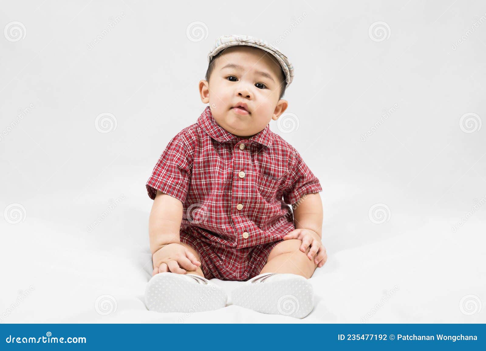 Cute 6-7 Months Little Asian Baby Boy in Casual Outfit and Hat ...