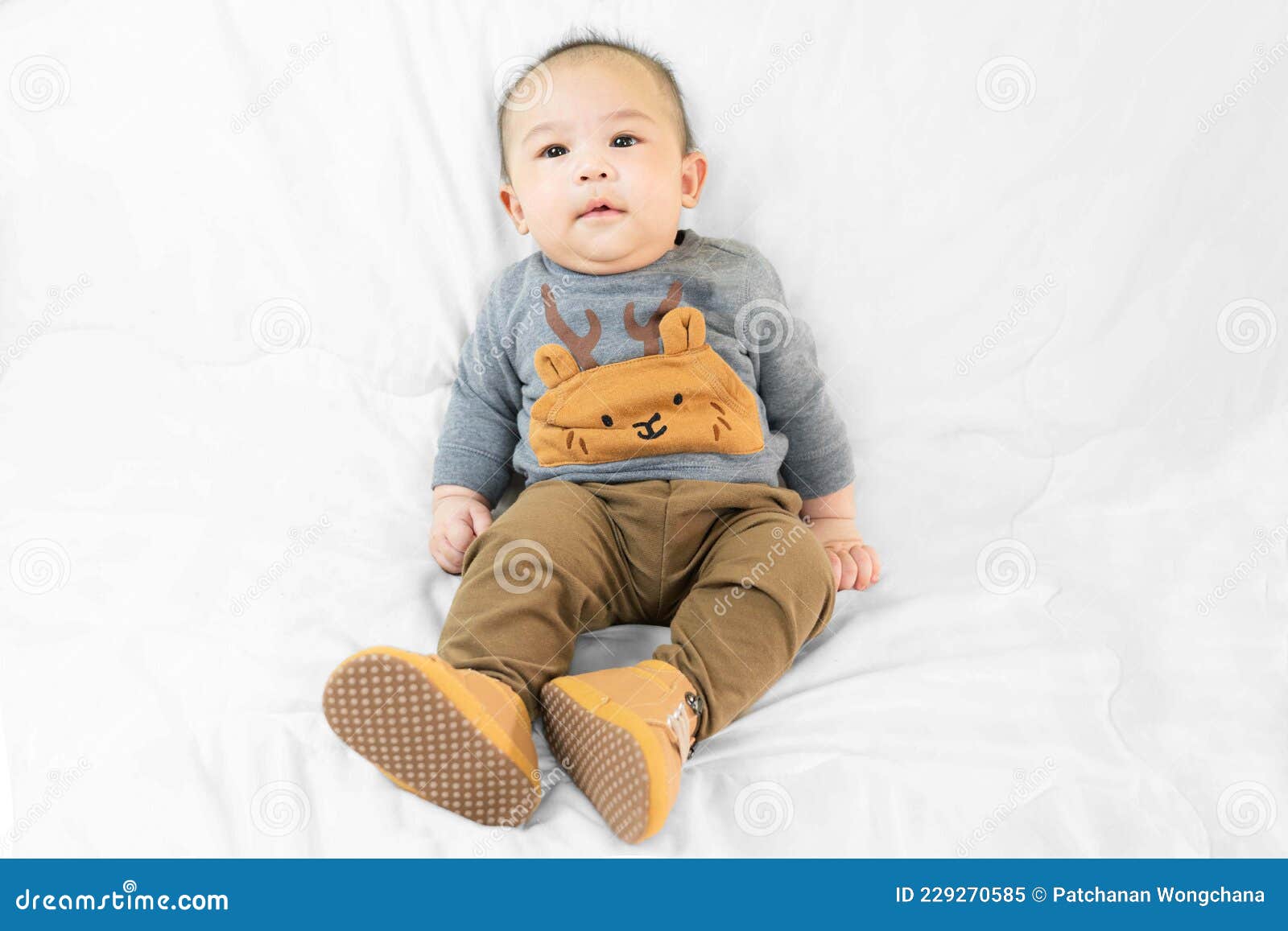 Cute 4 Months Little Asian Baby Boy in Stylish Outfit and Baby ...