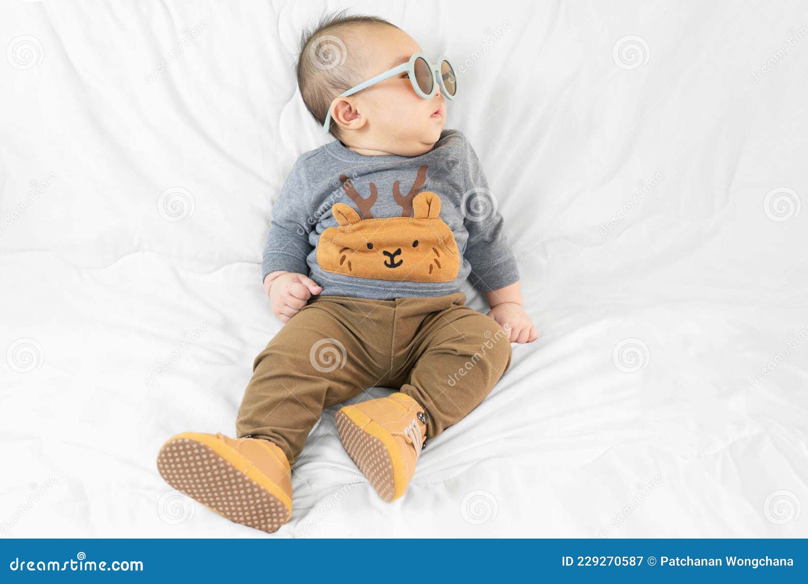 Cute 4 Months Little Asian Baby Boy in Stylish Outfit Wear Glasses ...