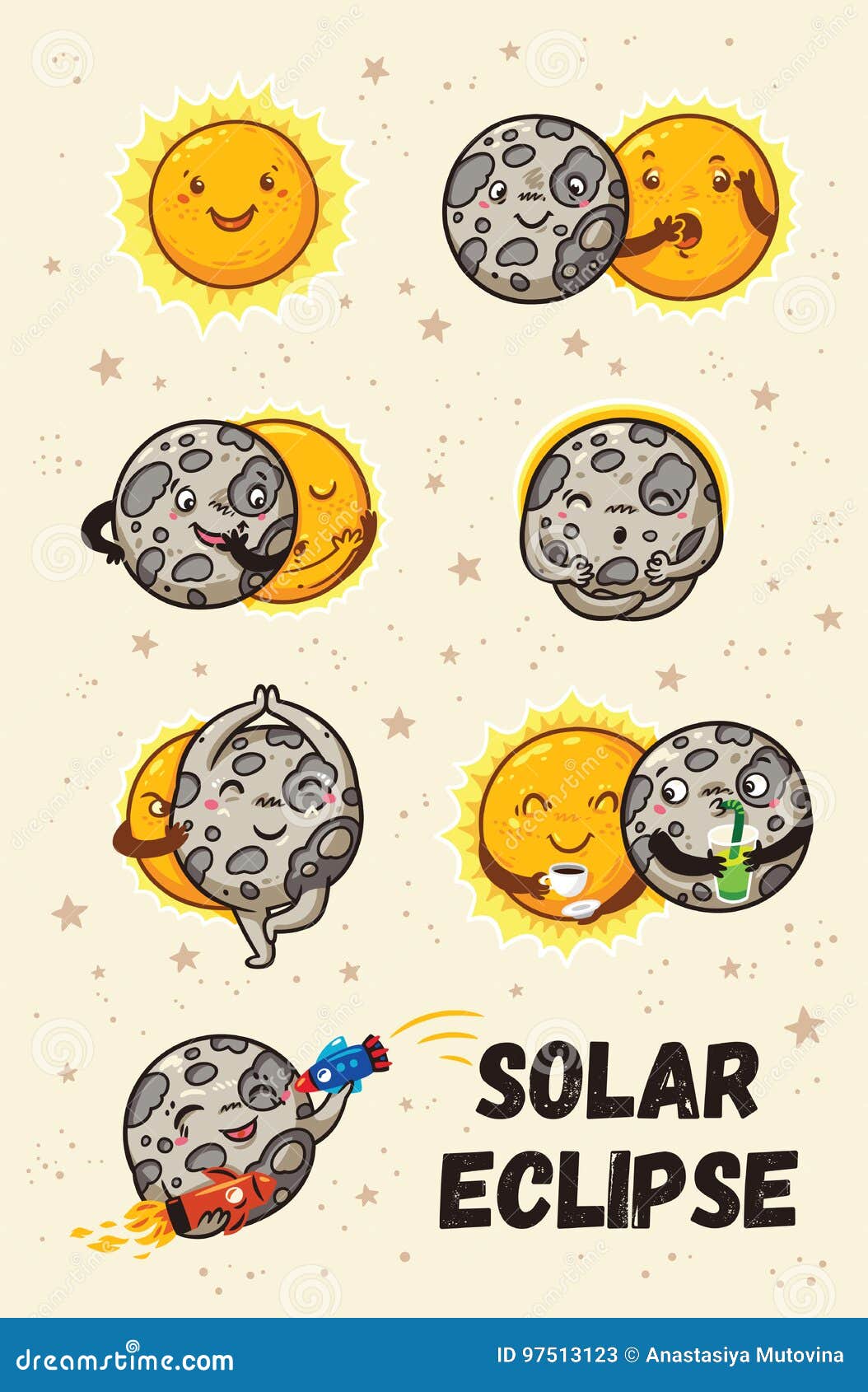 Cute Moon Practice of Yoga. Solar Eclipse in Phases Stock Vector - Illustration of morning, namaste: 97513123 Cute Moon Practice of Yoga. Solar Eclipse in Phases Stock Vector - Illustration of morning, namaste: 97513123