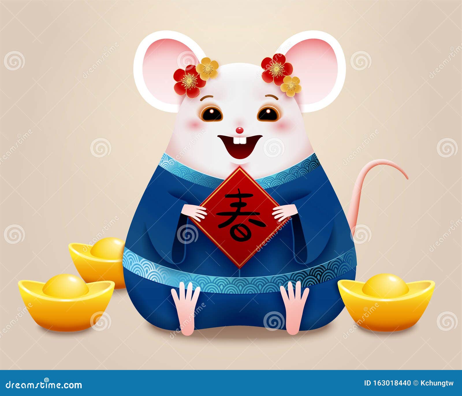 cute mouse holding spring couplet