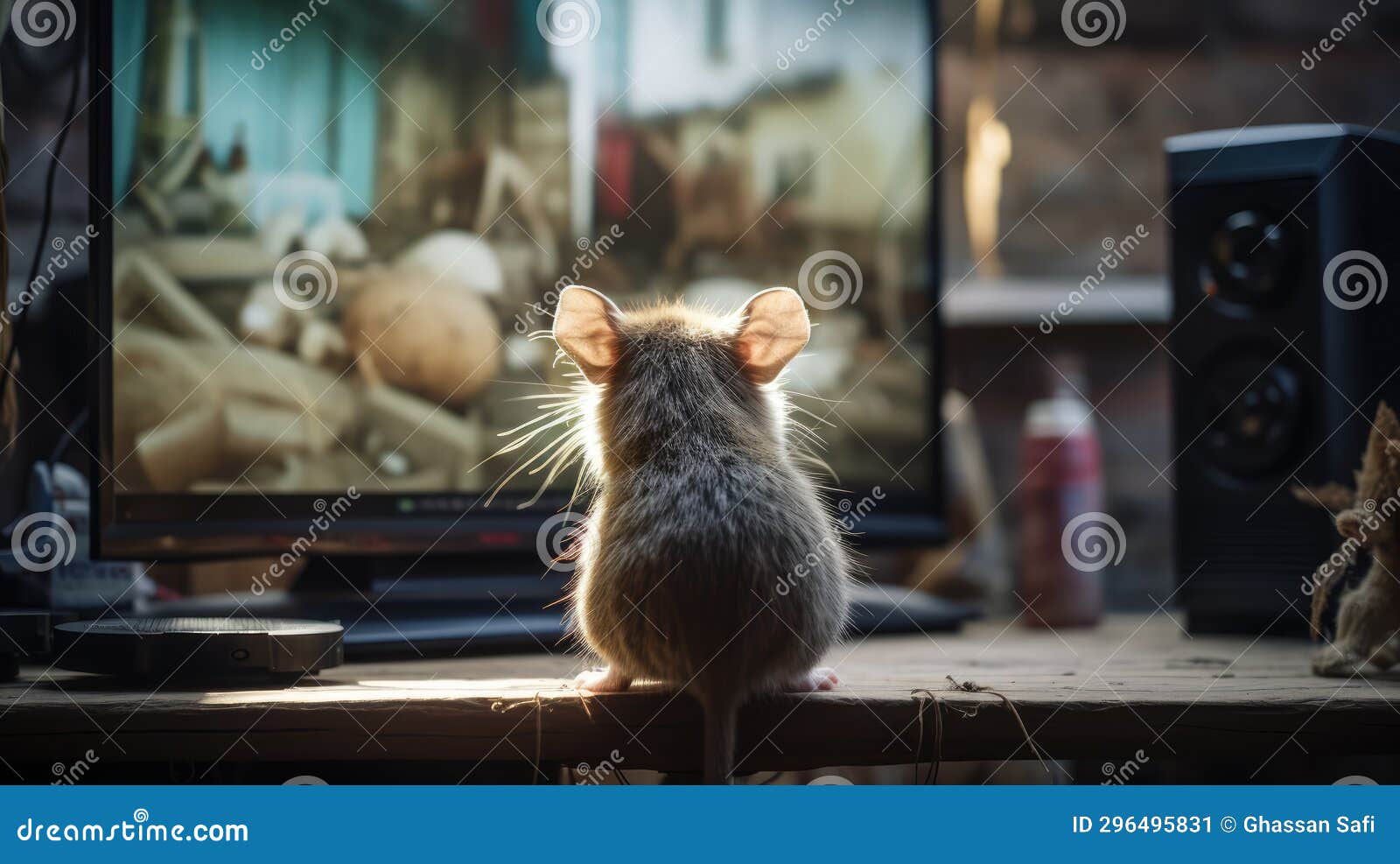 A cute mouse watching TV stock illustration. Illustration of wood 296495831