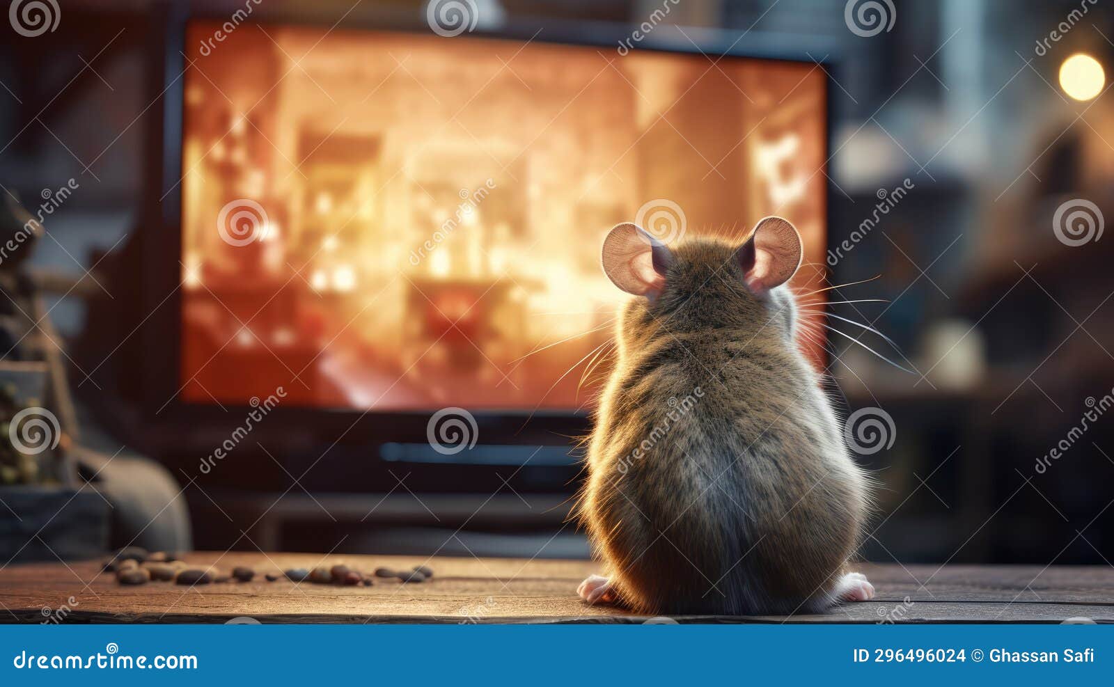 A cute mouse watching TV stock illustration. Illustration of table 296496024