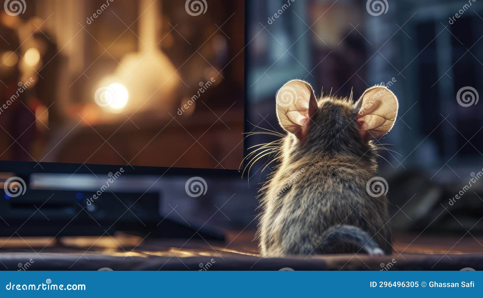 A cute mouse watching TV stock illustration. Illustration of cute 296496305