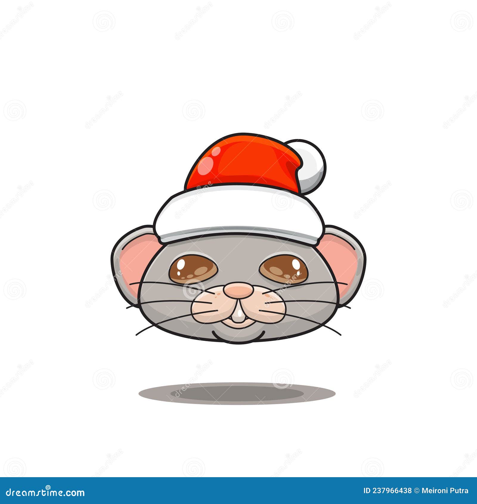 cute mouse wearing christmas hat, cute animal head wearing santa hat, cartoon character in kawaii and glossy style