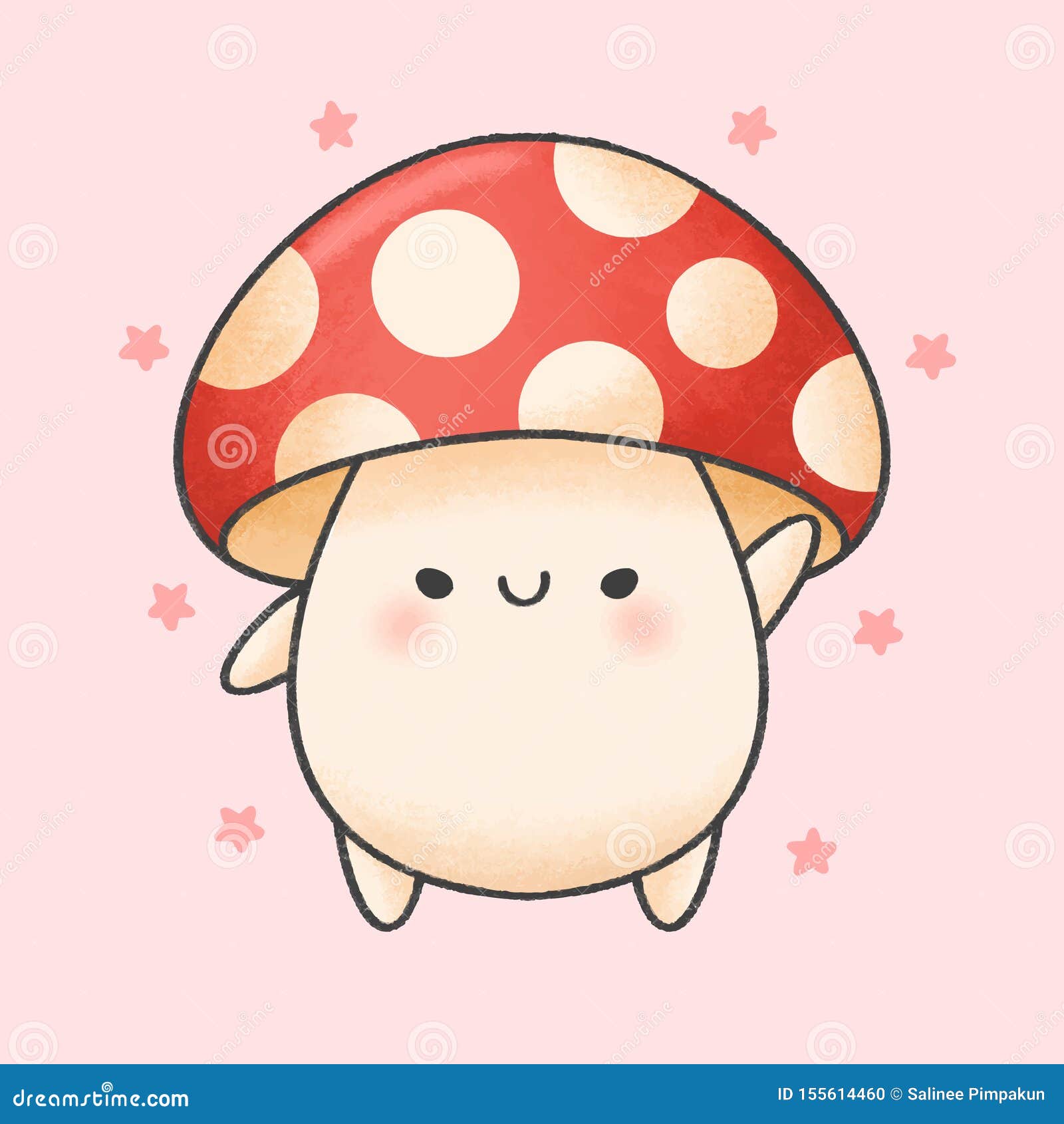 Cute Mushroom Cartoon Hand Drawn Style Stock Illustration - Illustration of  fungi, food: 155614460