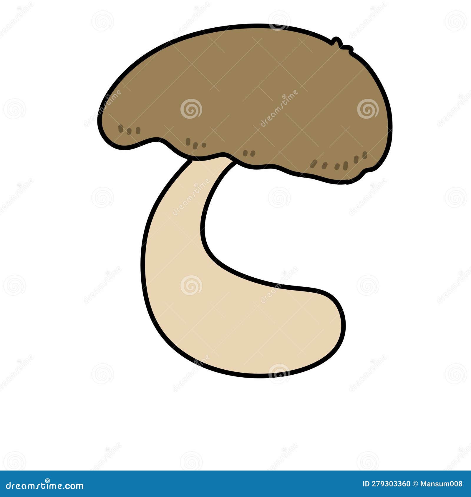Cute Mushroom Cartoon on White Background Stock Illustration