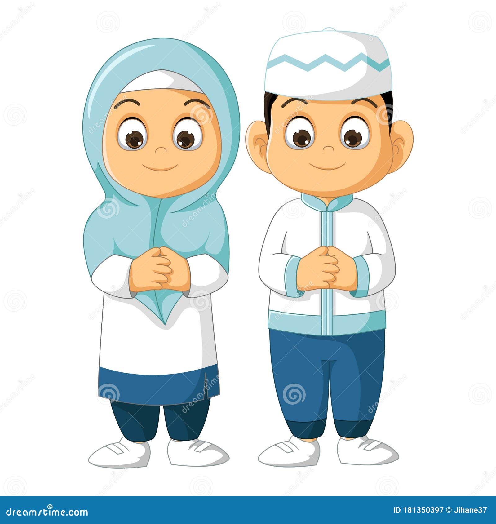 Muslim Little Couple Boy and Girl Cartoon Stock Vector - Illustration of  greeting, gradient: 181350397