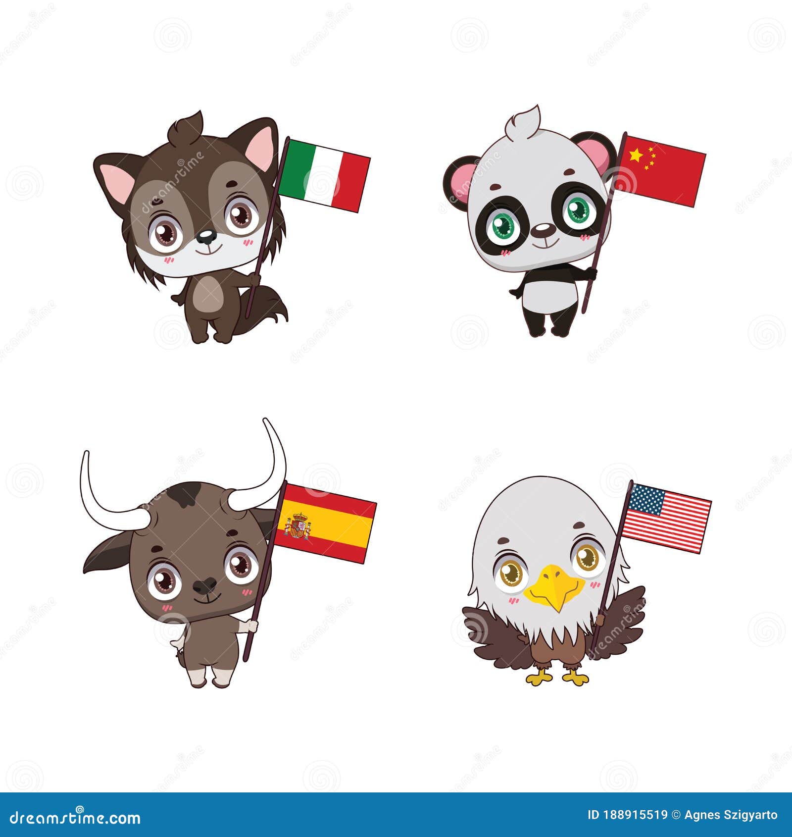 Cute National Animals with Their Country Flags Stock Vector - Illustration  of official, fauna: 188915519