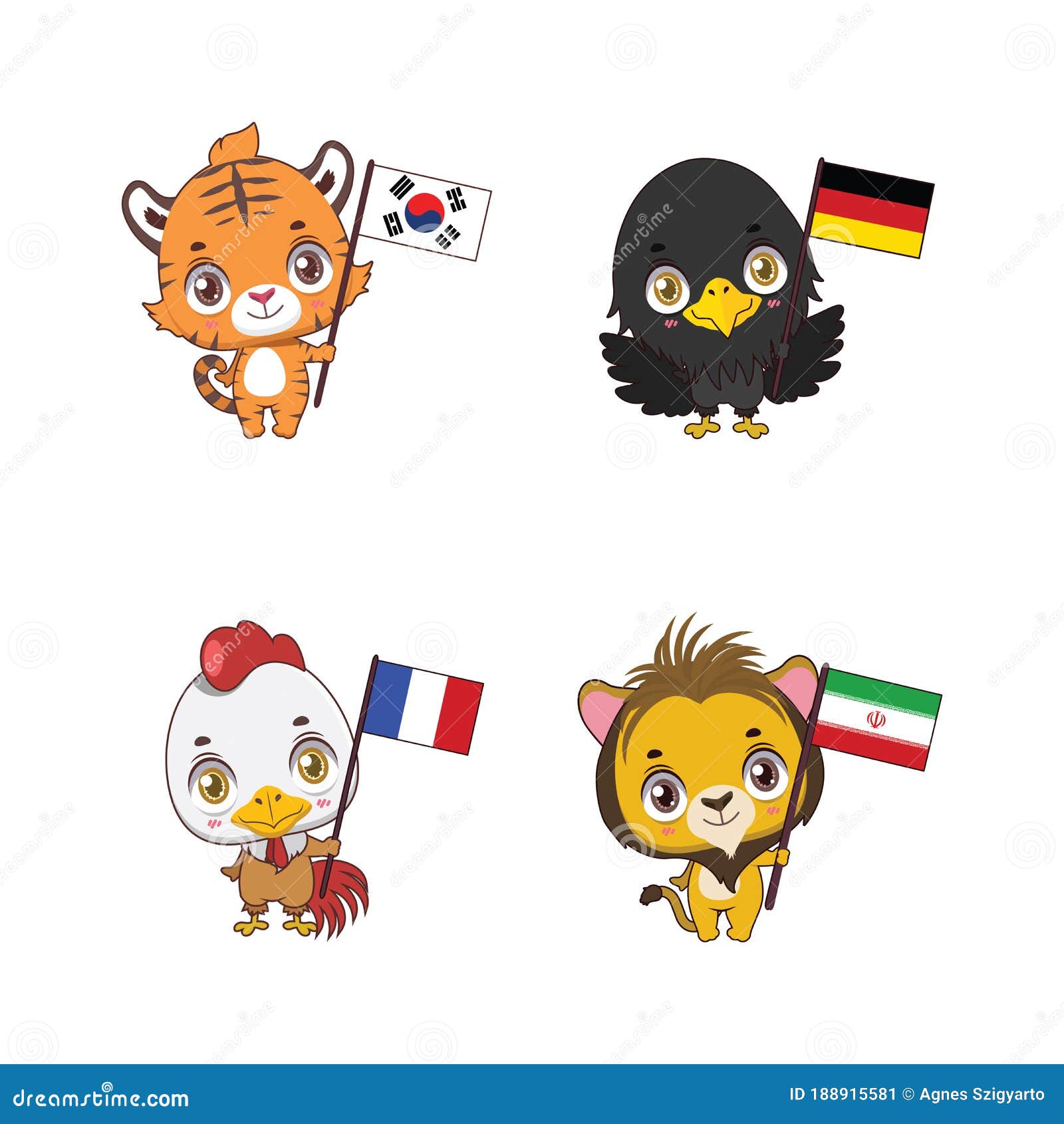 Cute National Animals with Their Country Flags Stock Vector - Illustration  of pole, animals: 188915581
