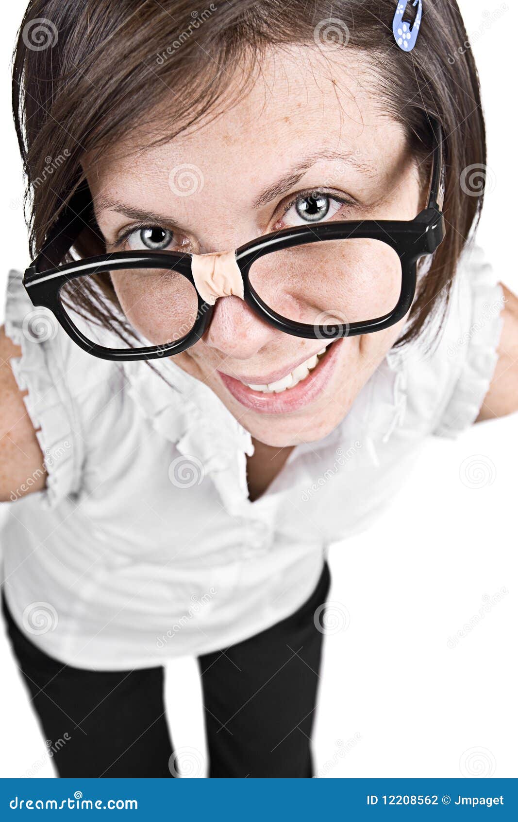 cute nerdy female in thick rimmed glasses