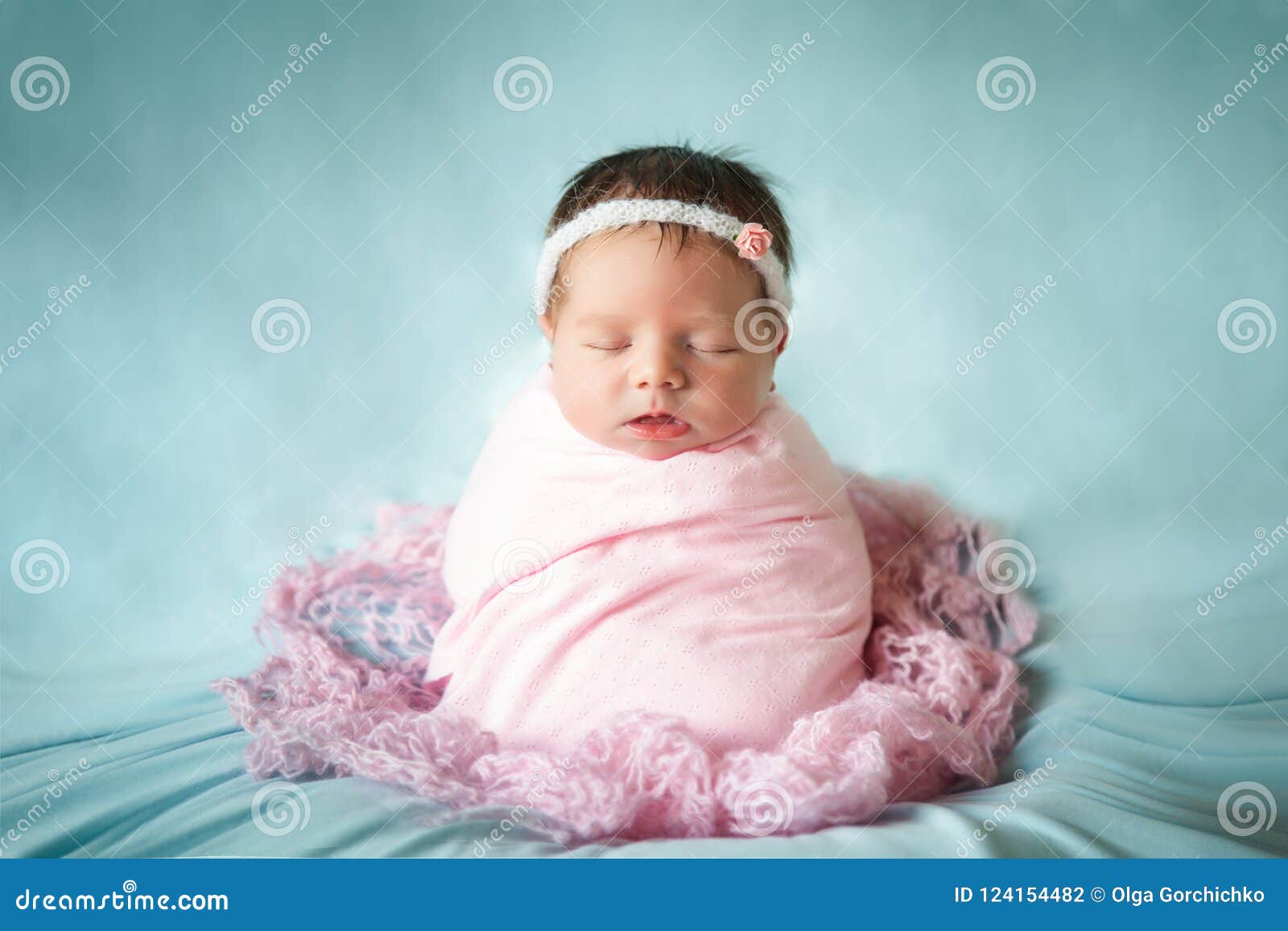 Newborn Baby Girl Peacefully Sleeping In A Potato Sack Pose Stock Photo Image Of Child Cocoon