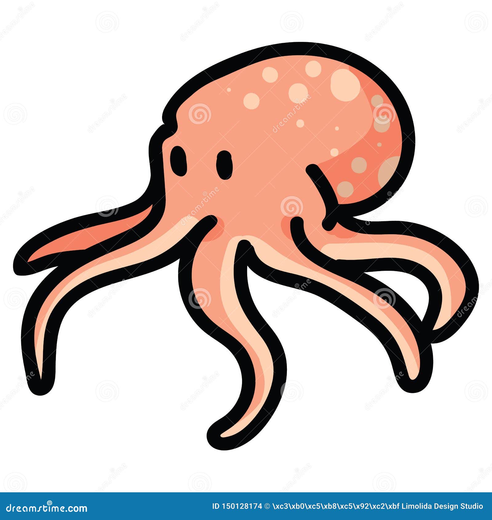 Cute Octopus Cartoon Vector Illustration Motif Set Hand Drawn Isolated