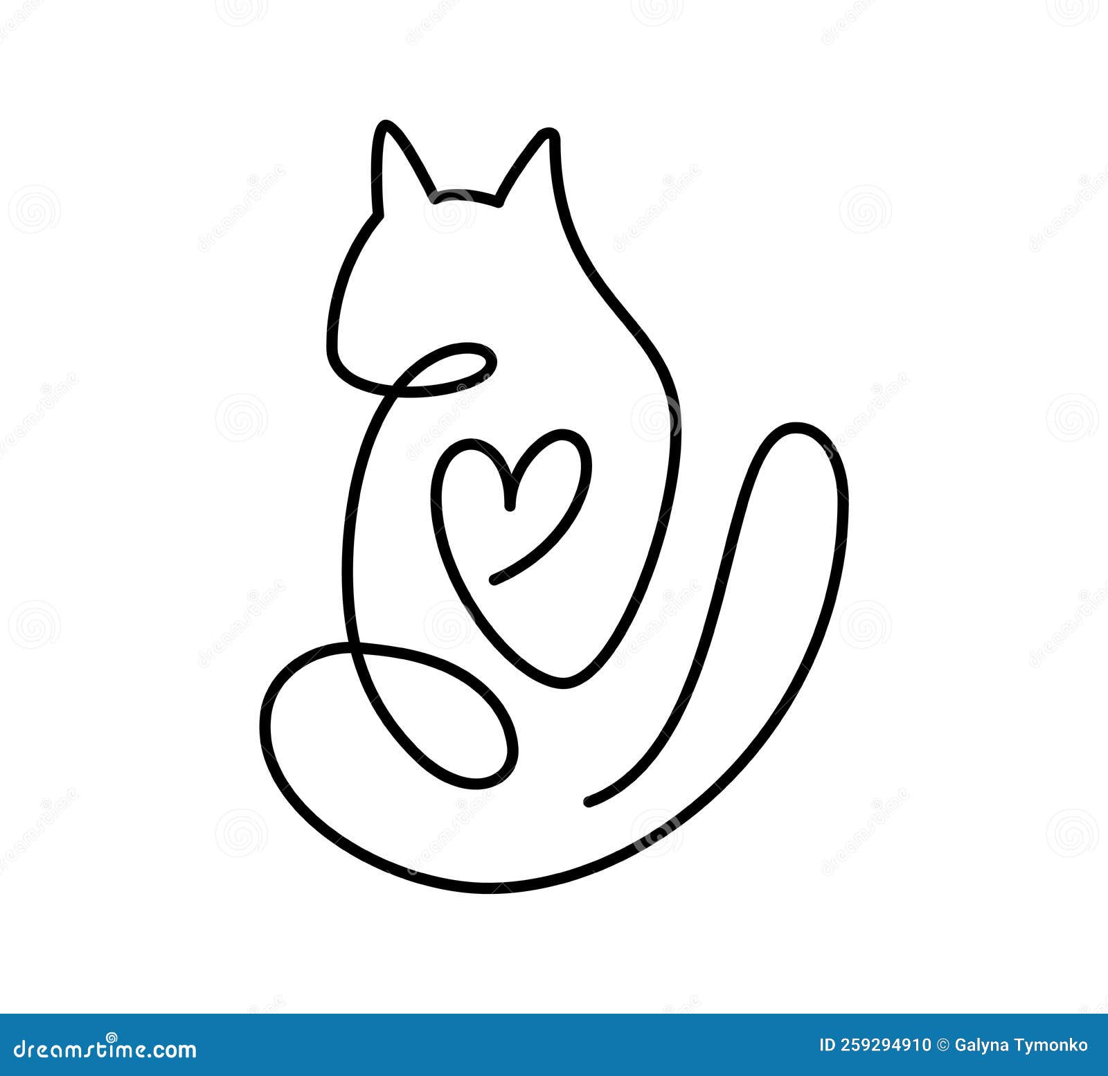 Continuous one line drawing of two cats in minimalism style. Cute