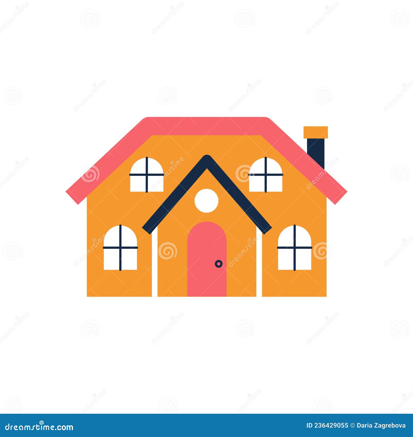 Cute Orange House of Two Floors. Vector Flat Illustration Stock Vector