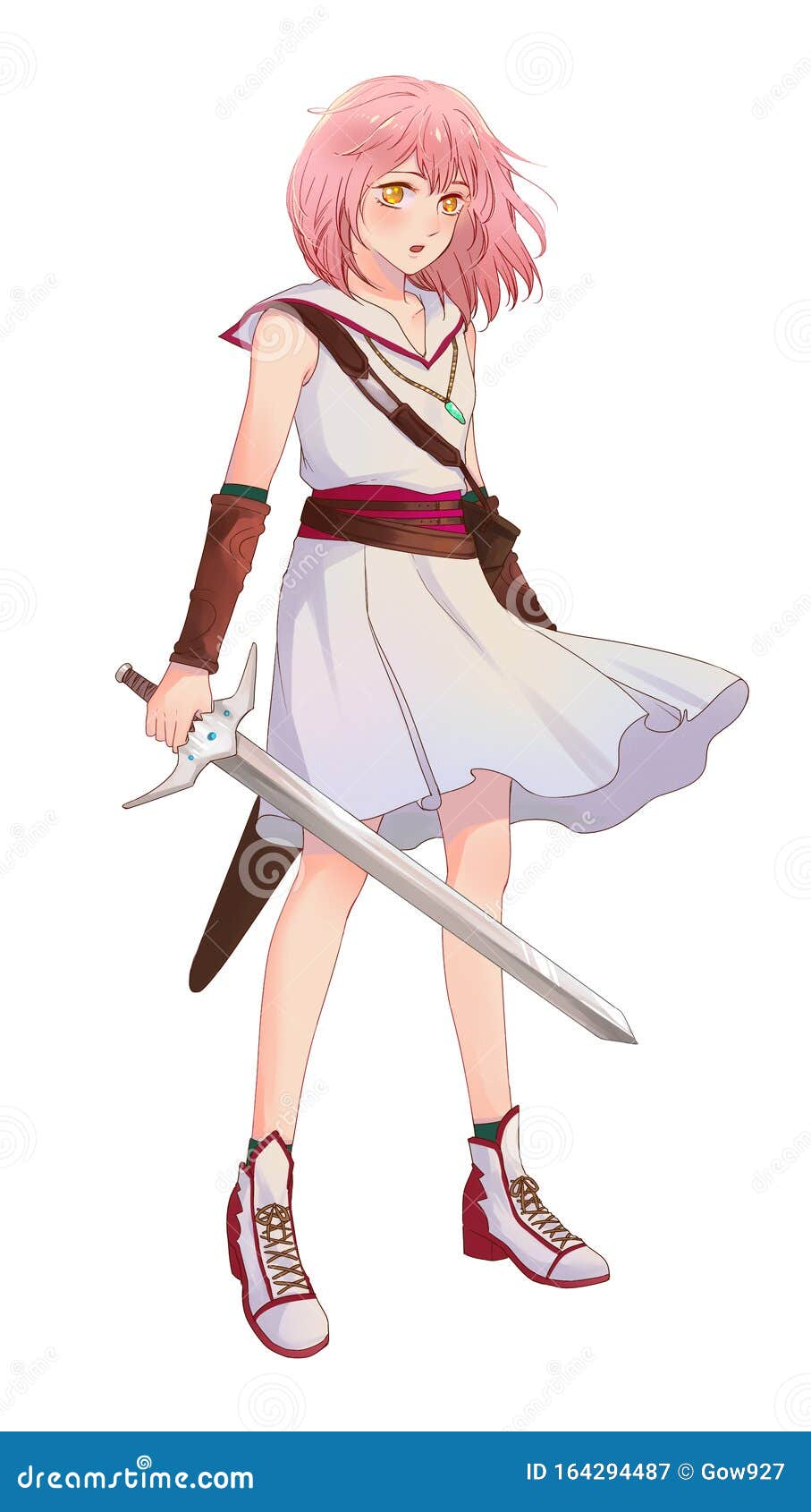 pink haired anime warrior girl with armour and a sword