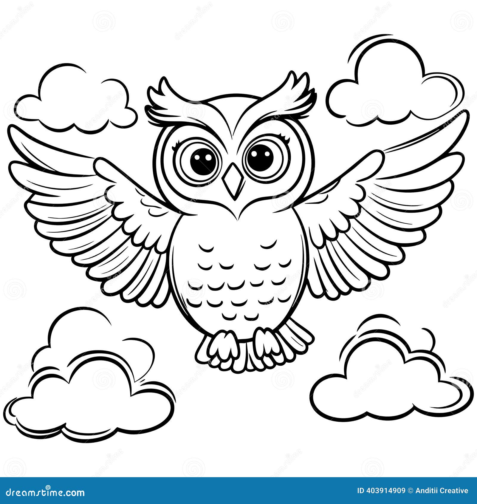 Cute Owl Flying Coloring Page Stock Vector - Illustration of animal, draw:  403914909, image size:1600x1690