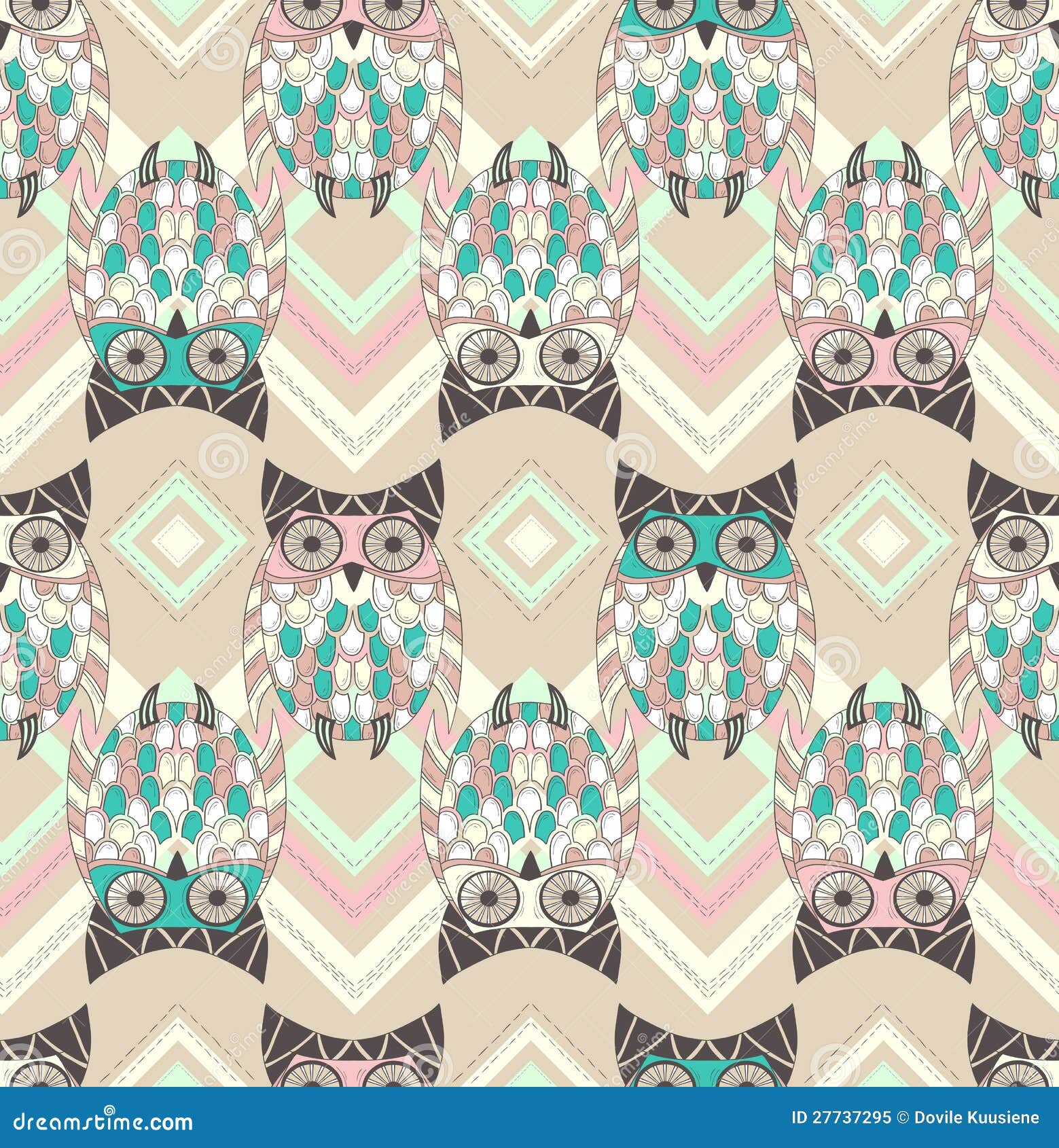 Cute Owl Seamless Pattern With Native Elements Royalty Free Stock Photo