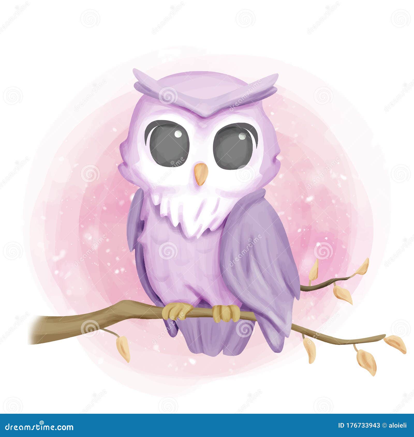 Cute Owl Sit on the Tree stock illustration. Illustration of greeting ...
