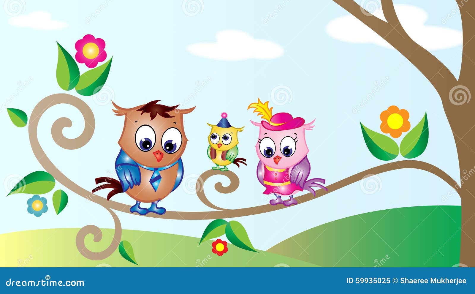 Cute Owls Cartoon Wallpaper Stock Vector - Illustration of family,  illustrator: 59935025