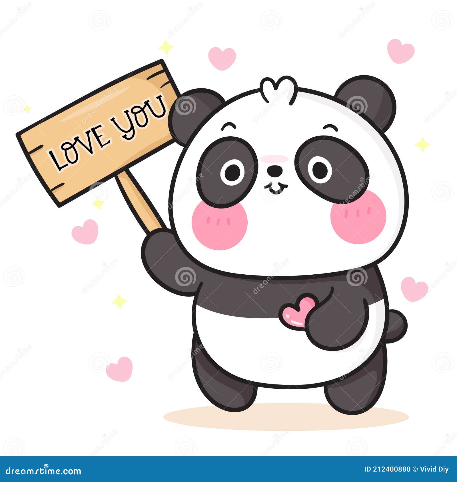 Cute Panda Bear Cartoon Holding Love You Label Stock Vector - Illustration  of bear, holding: 212400880