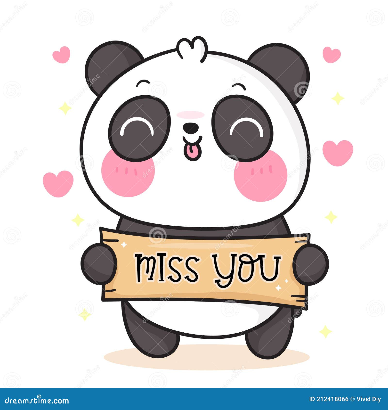 Cute Panda Bear Cartoon Holding Miss You Label Stock Vector - Illustration  of little, drinking: 212418066