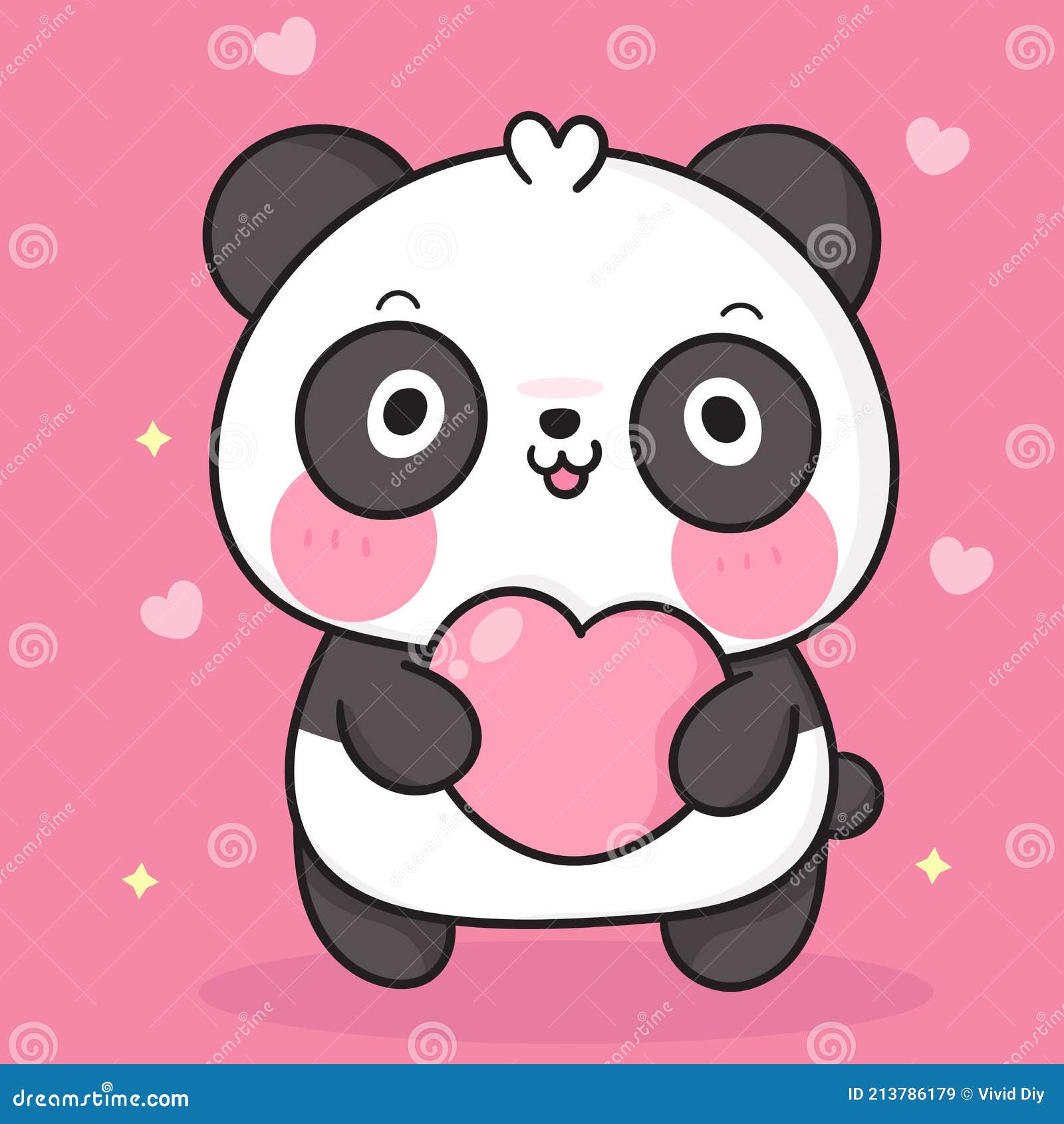 Kawaii Cute Panda With Heart Art Print