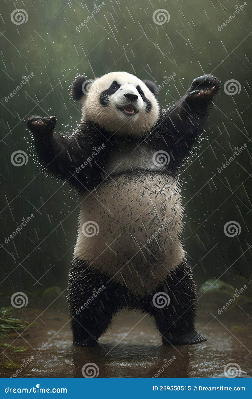 Cute Panda Bear Dancing in the Rain Stock Illustration - Illustration of  cute, wild: 269550515