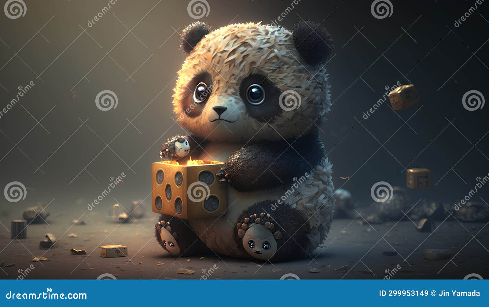 Cute Panda Bear with a Gift Box. 3d Rendering Stock Illustration