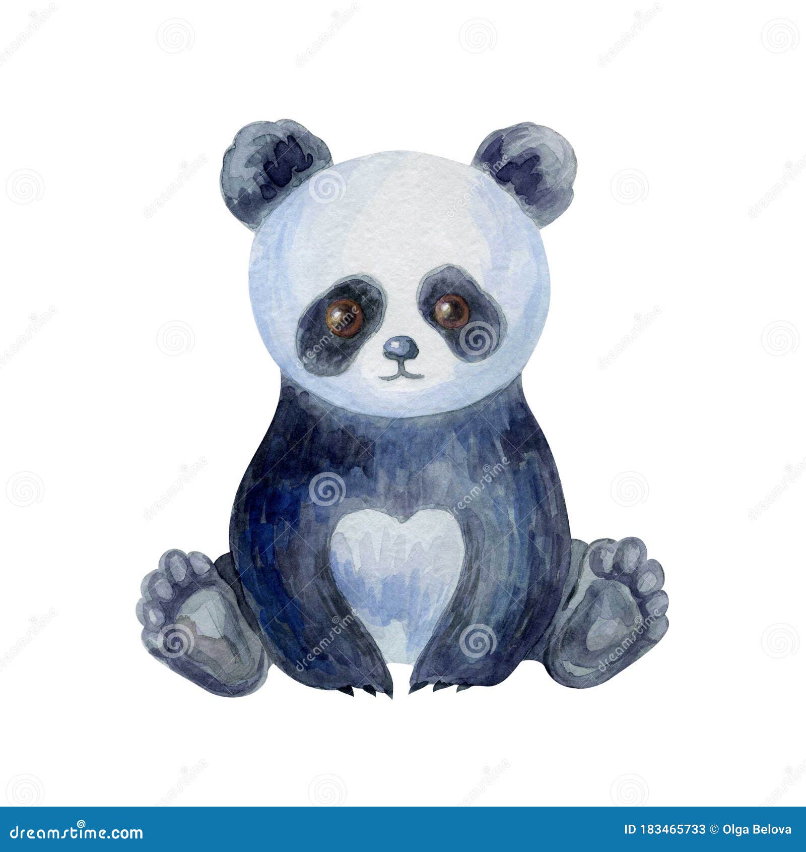 Cute Panda Bear Hand Painted Watercolor Illustration Stock