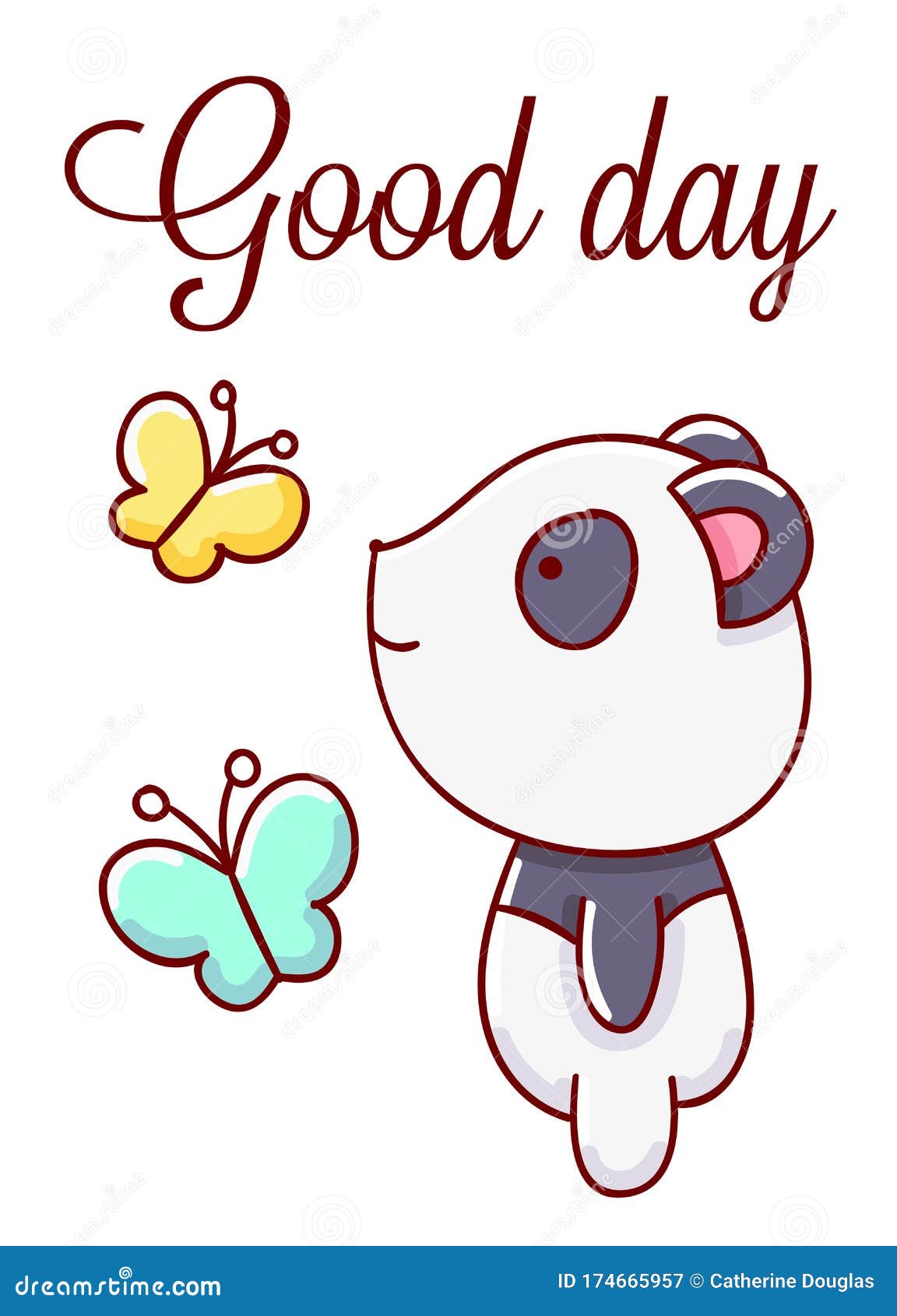 Cute Panda Cartoon Kawaii Flat Good Day Hand Drawn Isolated on White ...