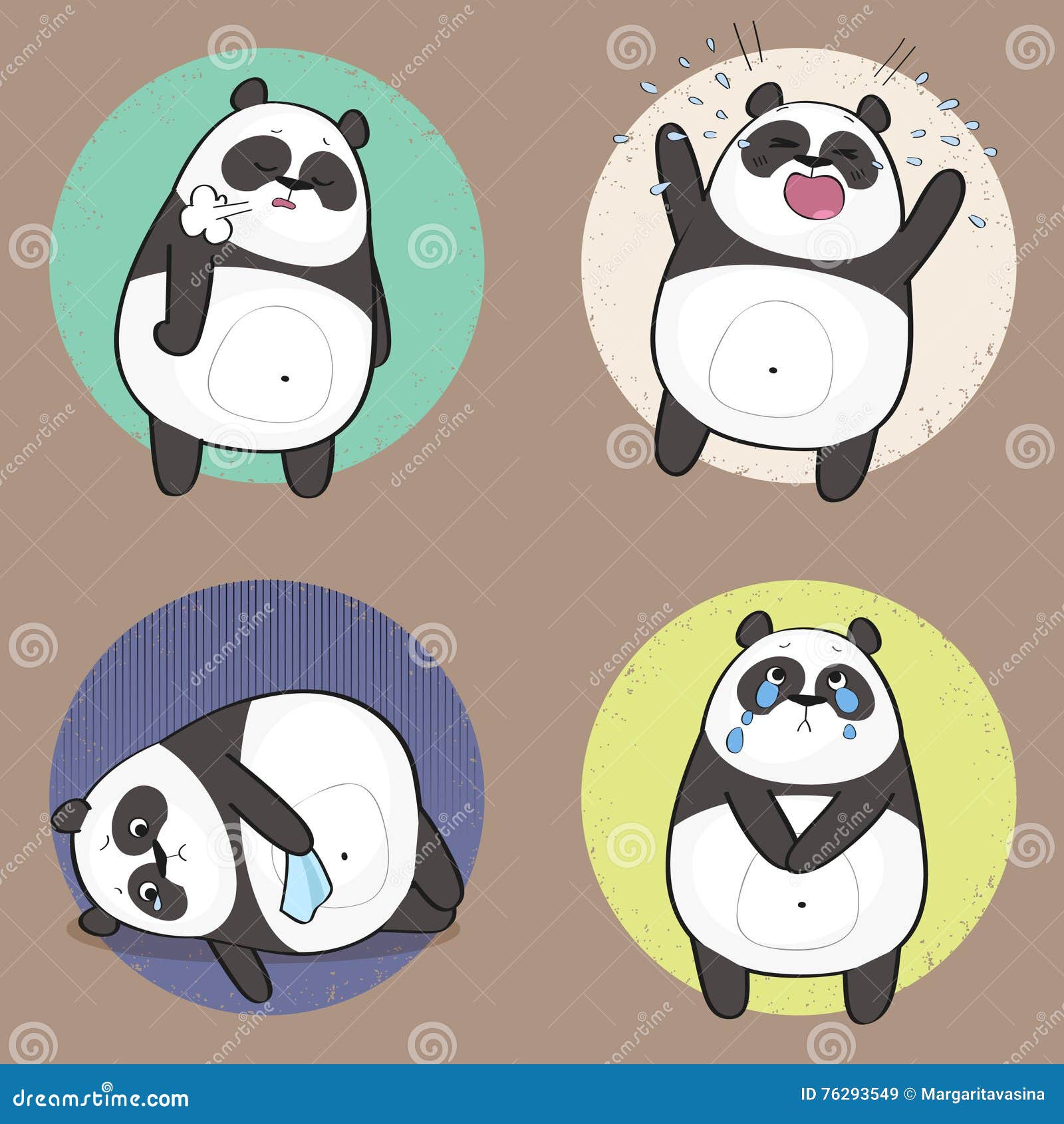 Cute Panda Character With Different Emotions Sadness Stock Vector